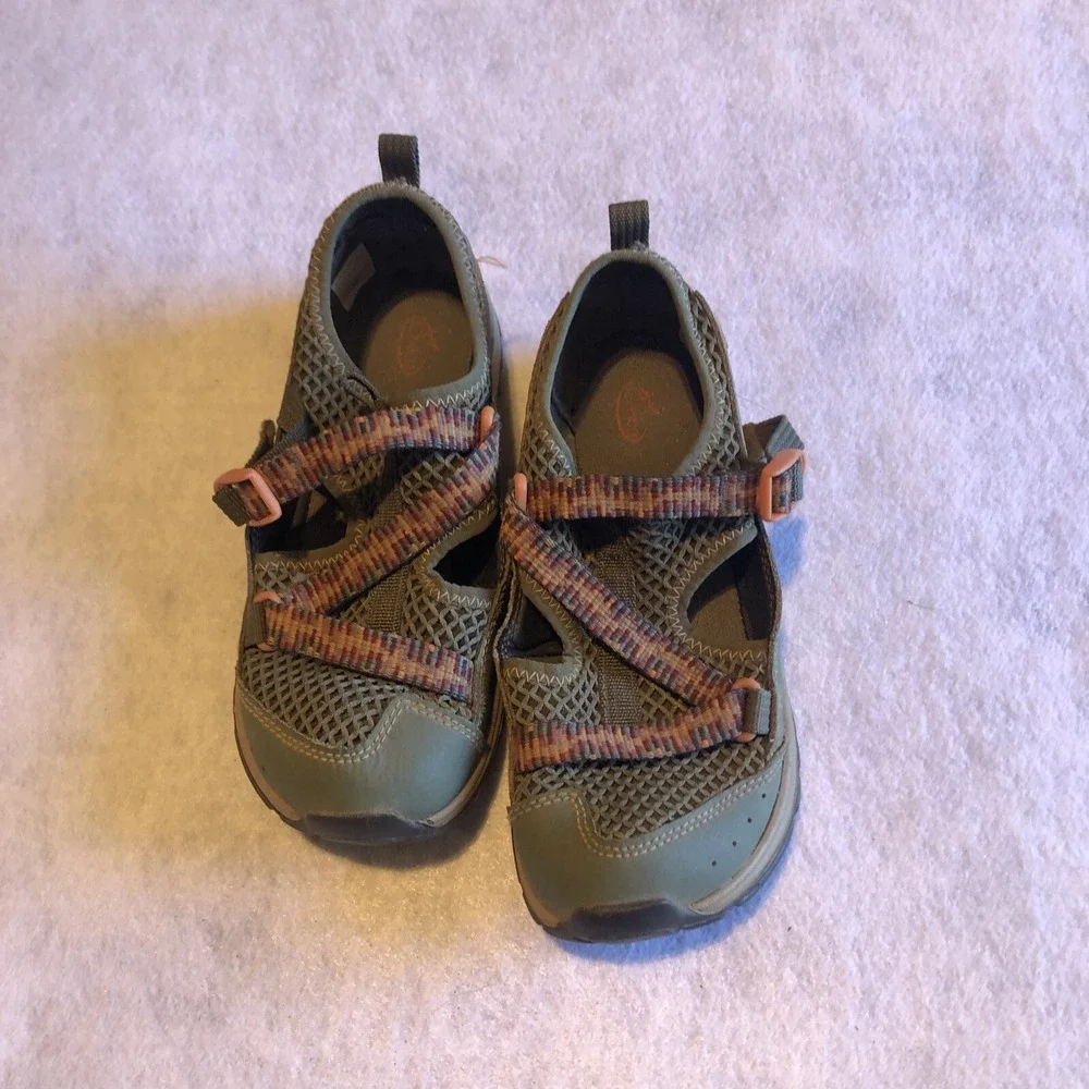 Chacos Youth Size 2 Hiking Sandal Shoes‎ Green With Orange Straps Chaco Tread
